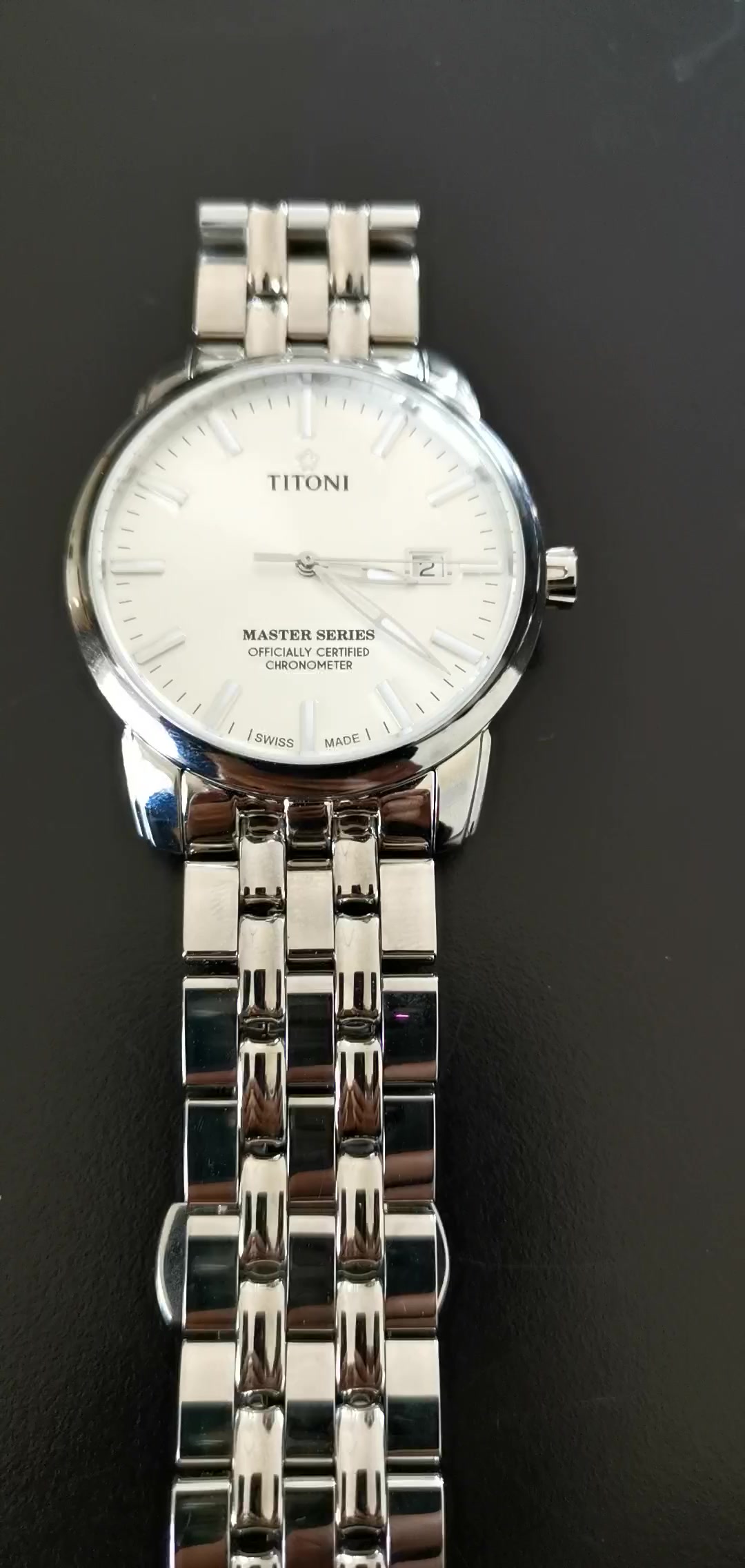 联保瑞士梅花titoni手表大师系列自动机械男士腕表41mm 皮带银色83188