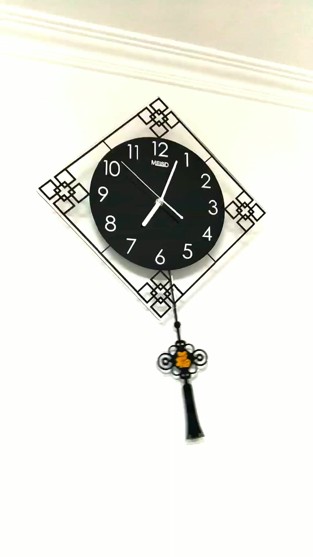 简约表挂墙新中式时尚时钟家用壁饰装饰表挂墙石英钟黑色大号4059cm