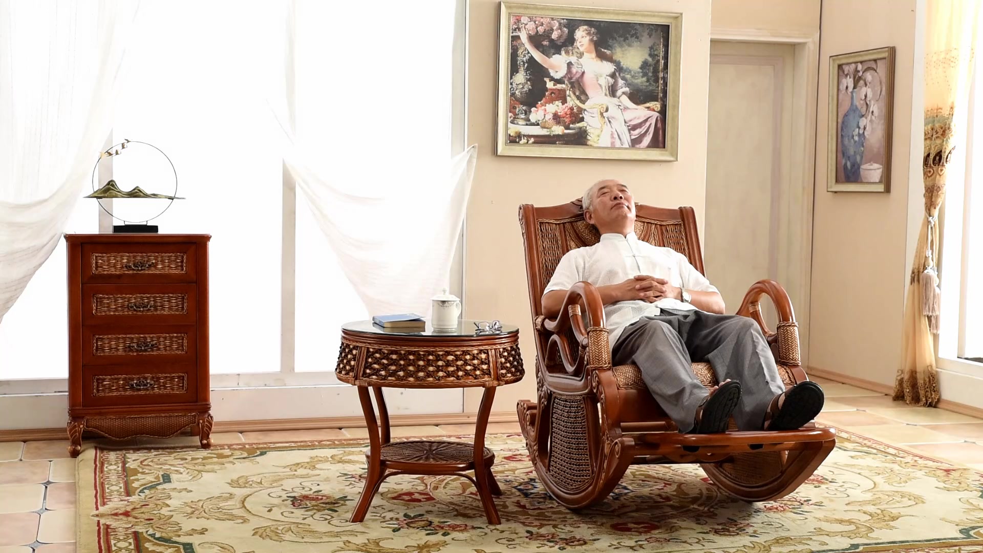 藤椅摇椅天然藤编家具午休午睡椅休闲老人摇摇椅阳台洽谈椅成人躺椅