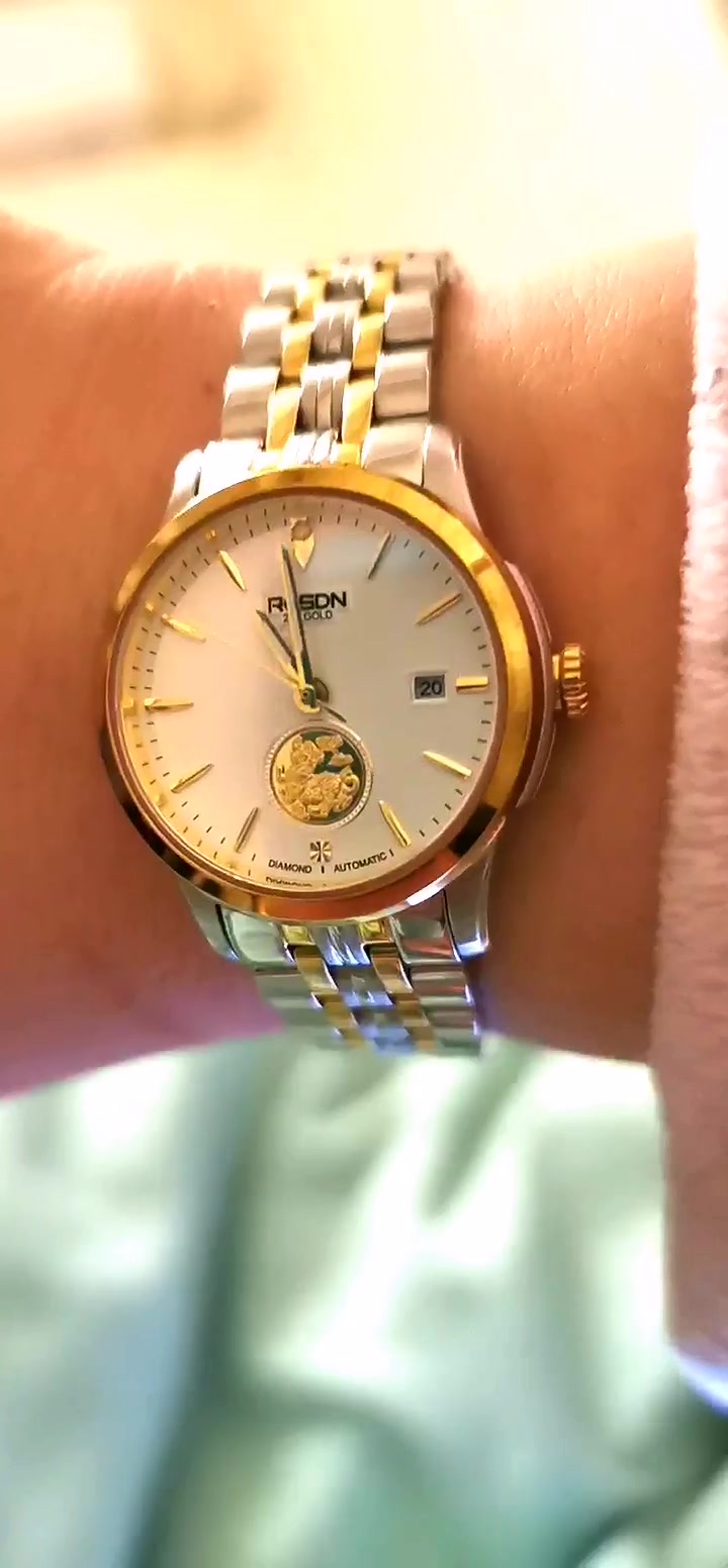 劳士顿rosdn限量款24k金貔貅情侣表全自动机械男表 高档精钢镶钻女表