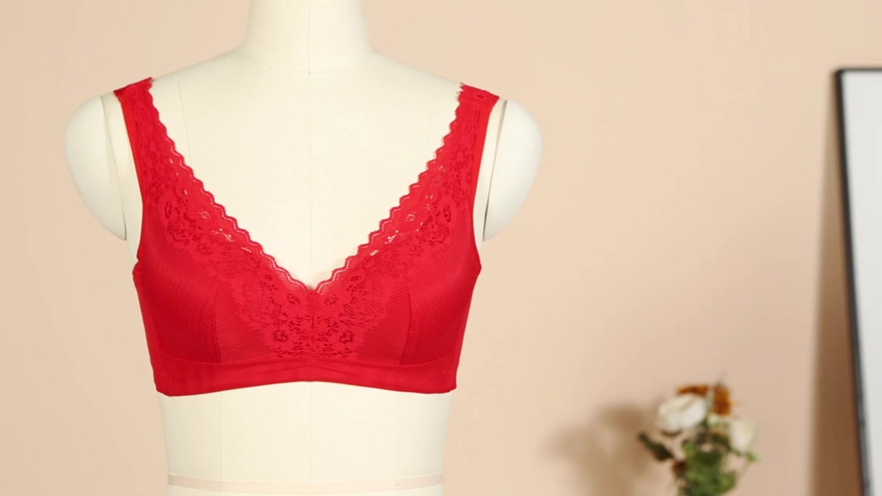 夏娃之秀美背内衣全蕾丝聚拢舒适无钢圈调整型背心式文胸3695 大红