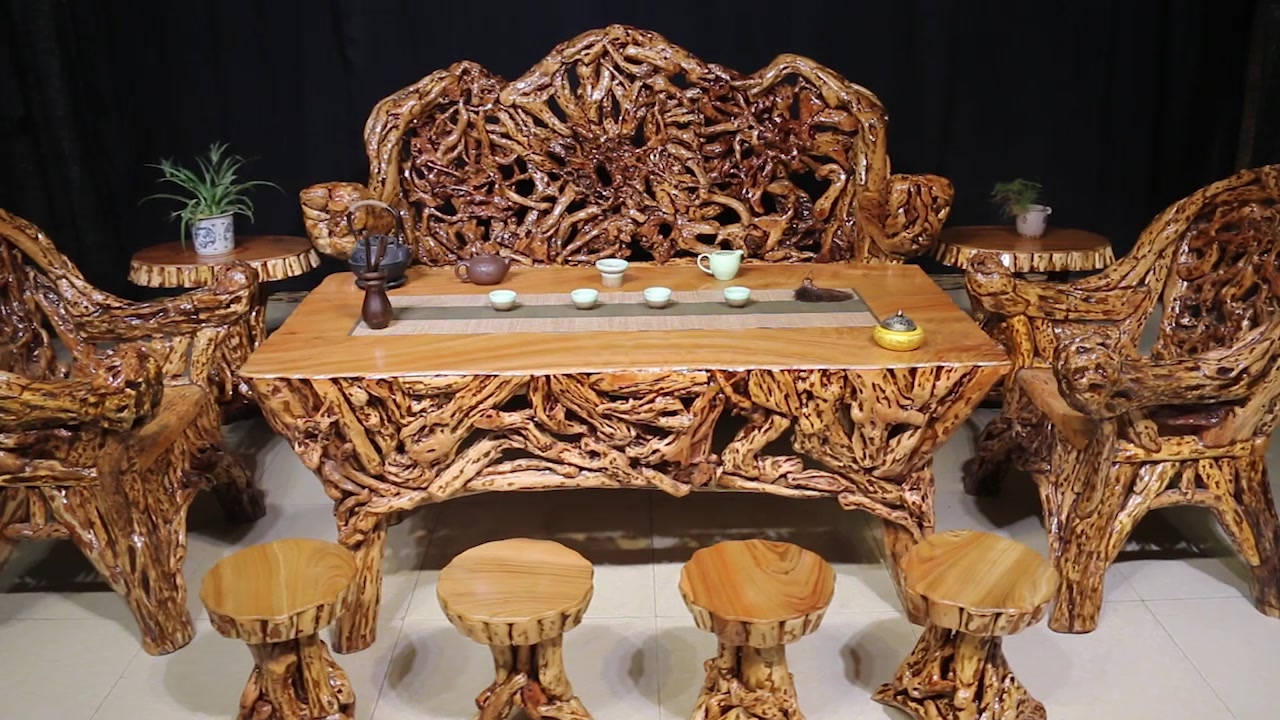 典艺阁木头茶几根雕茶台树根整体家用实木雕刻茶海经济型功夫茶桌餐桌