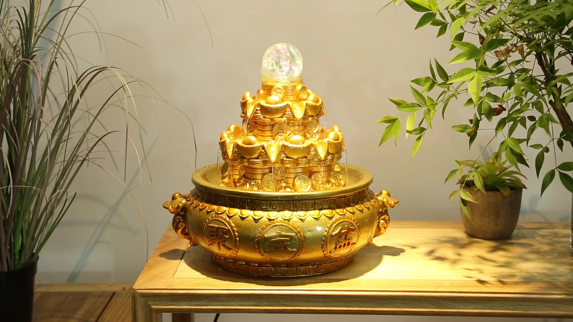 日善 开业礼品 招财聚宝盆流水摆件工艺品客厅假山流水喷泉鱼缸家居