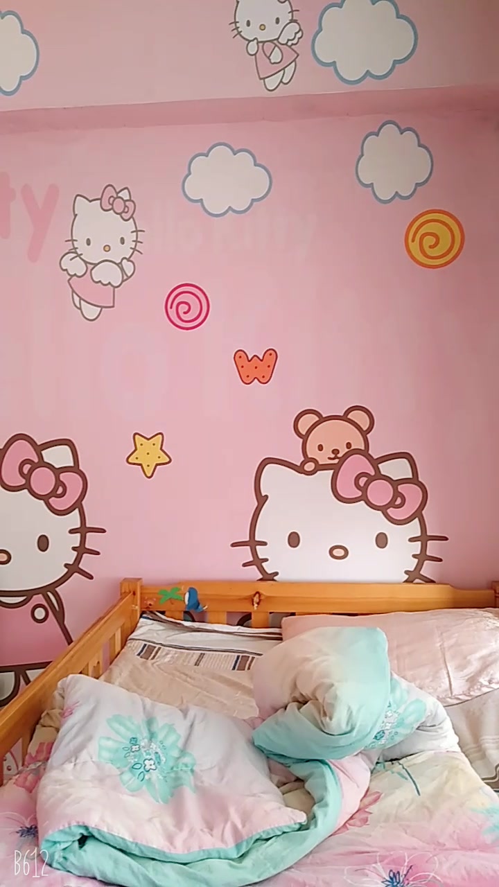 伊尔雅 kitty猫卡通图案定制3d壁画女孩儿童房墙纸无缝卧室背景墙墙布